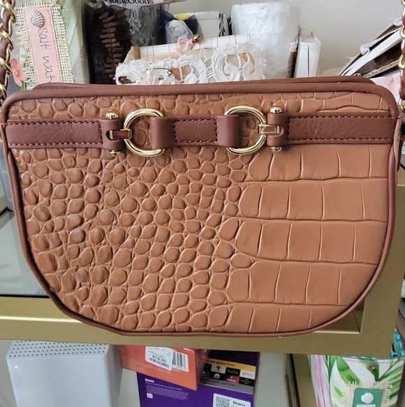 NWOT Talbots Brown Leather Crocodile Crossbody Bag/ Purse - Picture 2 of 11